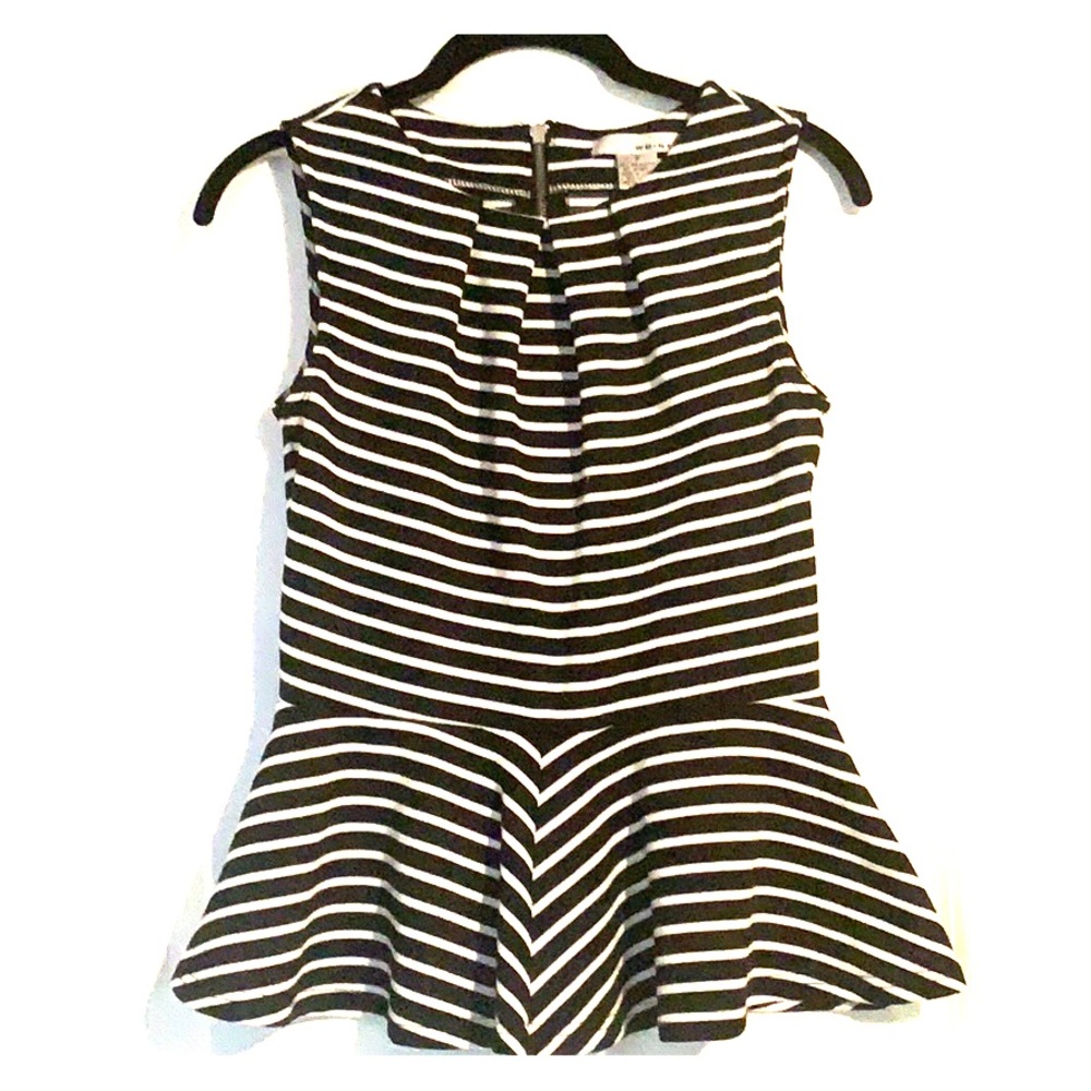 Black and white striped peplum top size S